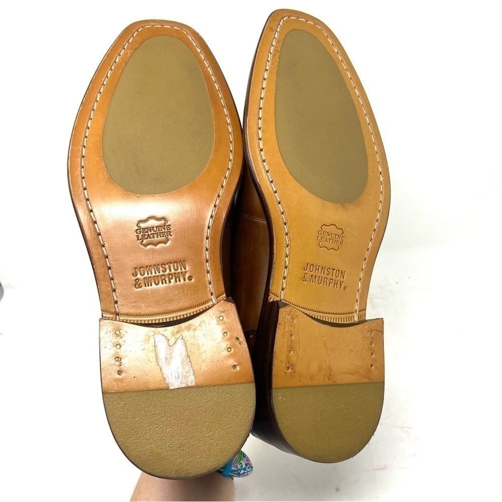 Johnston & Murphy Boydstun Plain Toe Medallion Tan Italian Calfskin - Picture 8 of 9